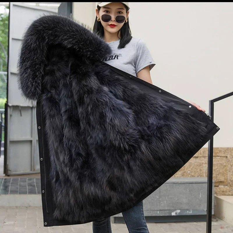 Women's plus size parka coat pregnant women winter fur long coat fox fur trench coat hooded pregnant women thick warm jacket