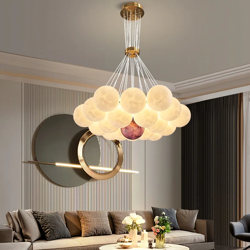 

Nordic linear chandelier 3D Printed Moon Lampshade glass ball lamp LED Home Decor Living Dining Children's Room chandelier