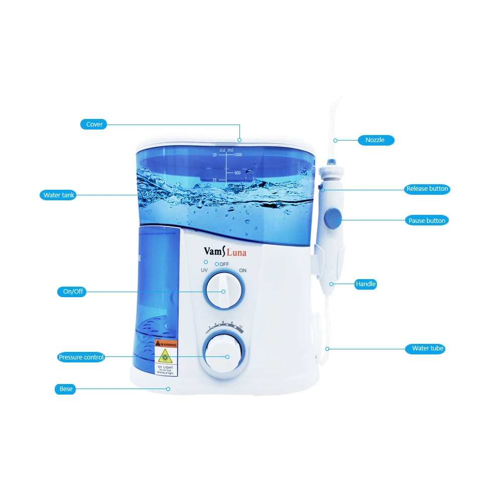 Oral Irrigator Water Flosser Dental Water Jet 1000ML Water Tank With UV Disinfection Waterproof Teeth Cleaner