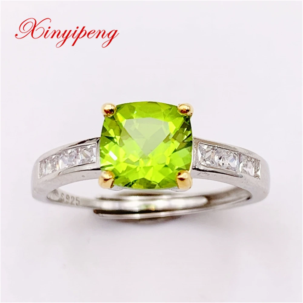 Xin Yipeng Fine Gemstone Jewelry Real S925 Sterling Silver Inlaid Natural Peridot Rings Anniversary Gift For Women Free Shipping