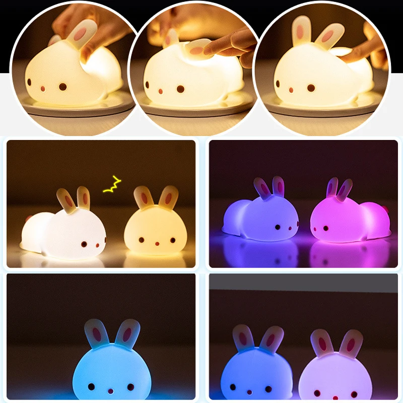 

Touch Rabbit Night Lights Silicone Dimmable USB Rechargeable Lamps for Children Baby Gifts Cartoon Cute Animal Bunny Night Lamp