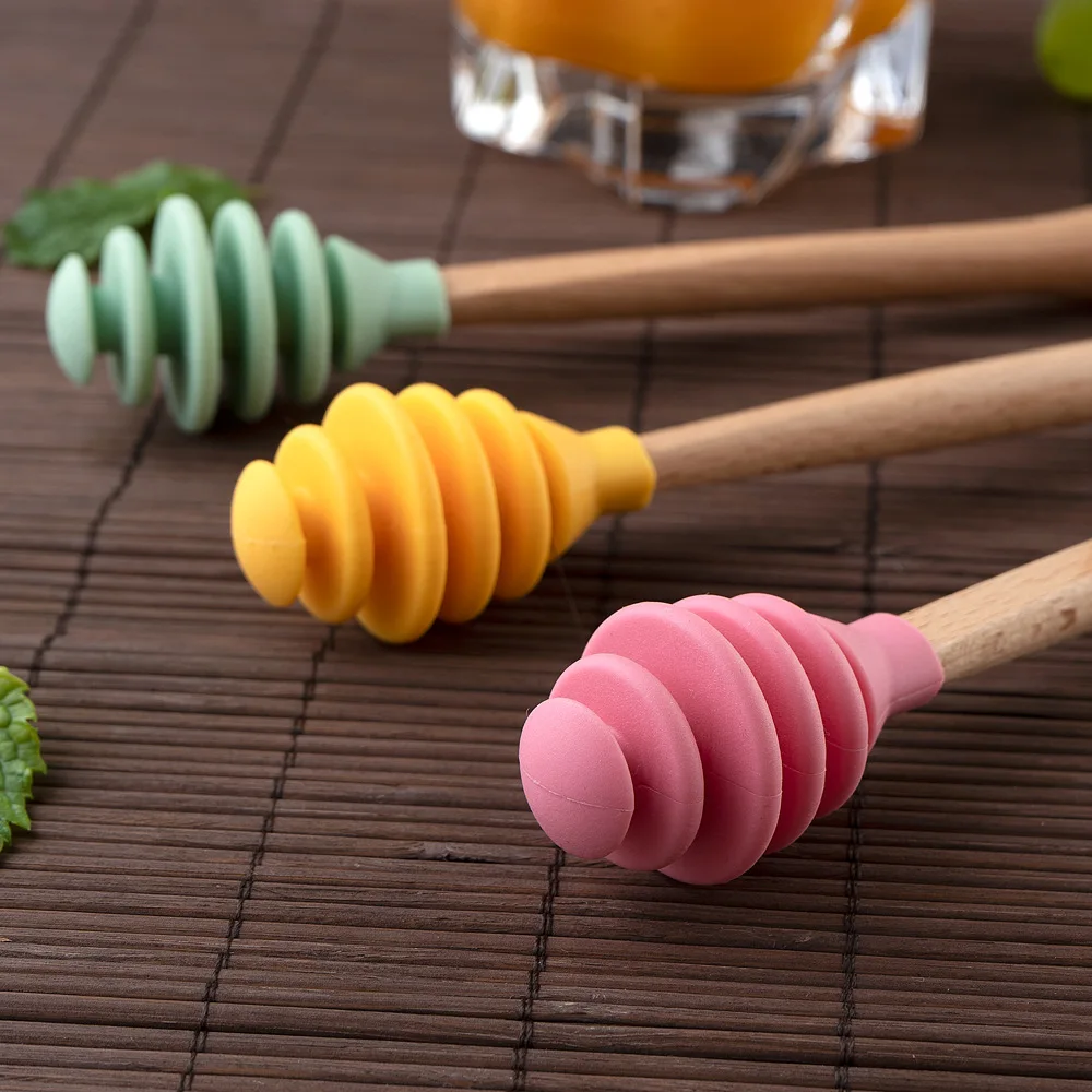 Food Grade Silicone Honey Mixing Rod Silicone Bee Stick Food Beverage Mixing Rod Honey Stick Dessert Spoon Set Serving Spoon