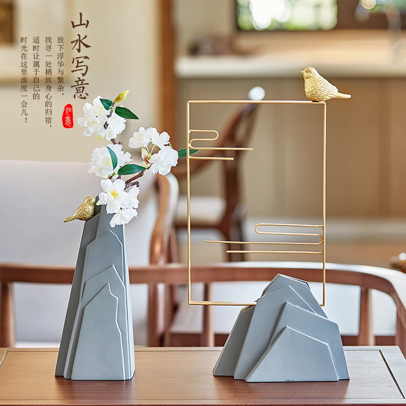 Creative new Chinese Zen landscape flower and bird decoration study office soft decoration family interior porch decoration