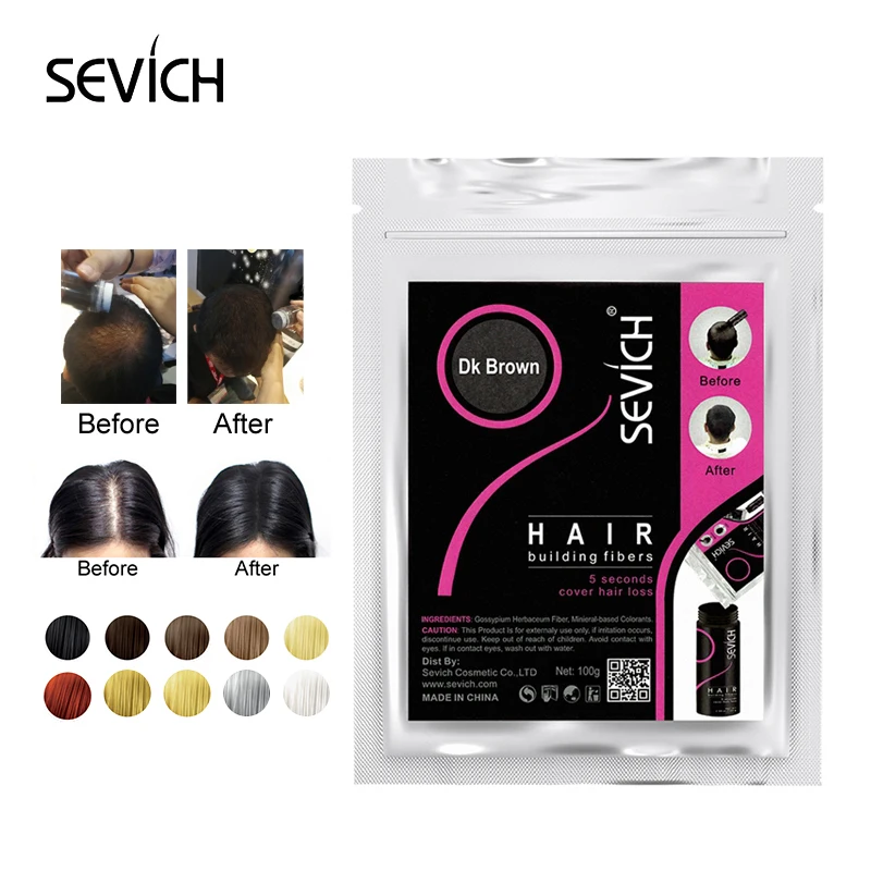 Sevich 10 Color 100g Hair Building Fibers Keratin Hair Fiber Refill Instant Concealer Powder Fiber Hair Regowth Care Product