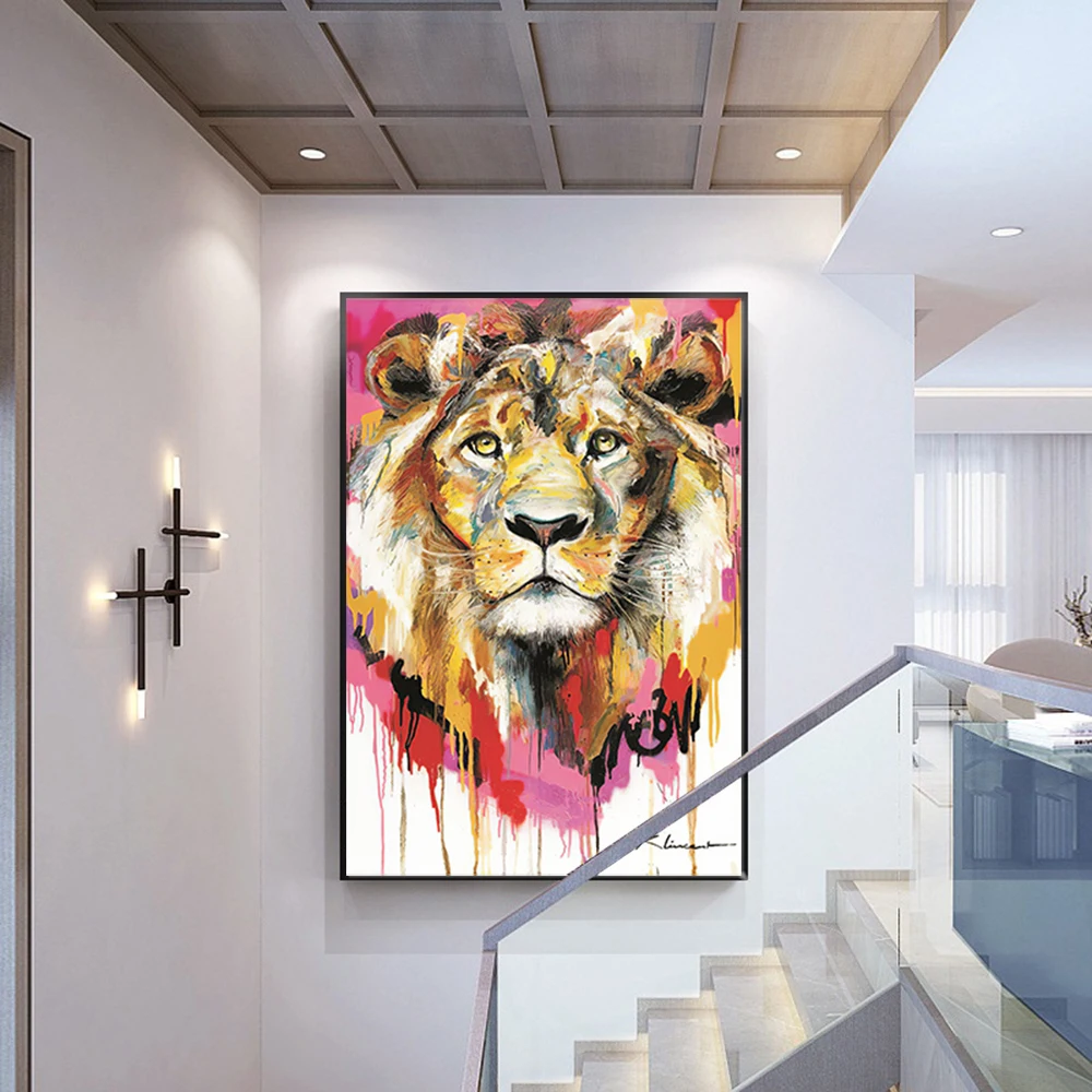 Abstract Graffiti Art Canvas Paintings Lion Animal Posters and Prints Wall Art Pictures Living Room Decor Children's Room Decor