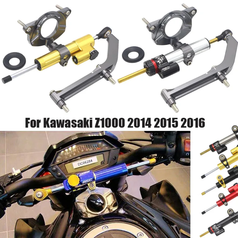 For Kawasaki Z1000 Z 10002014-2017 2016 2015 CNC Adjustable Motorcycle Linear Reversed Steering Damper with bracket Support