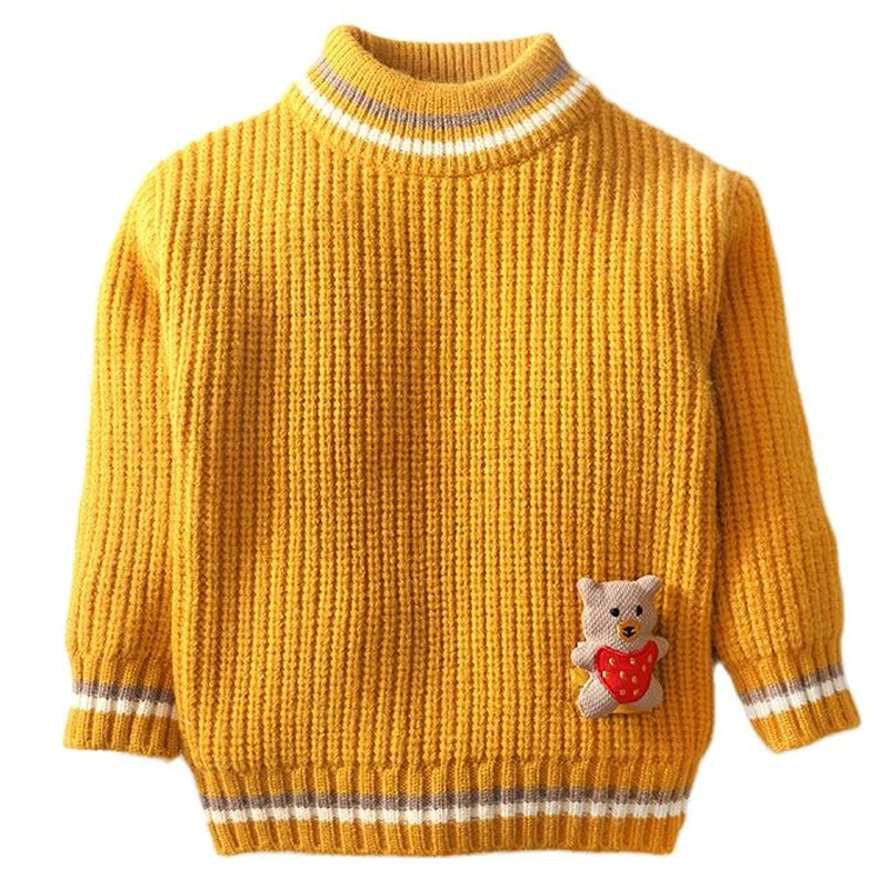 

2021 Autumn Winter Kids Baby Boys Girl Christmas Knitted Cartoon Bear Solid Casual Cute Wool Pullovers Warm Thick Sweaters 1-8Y