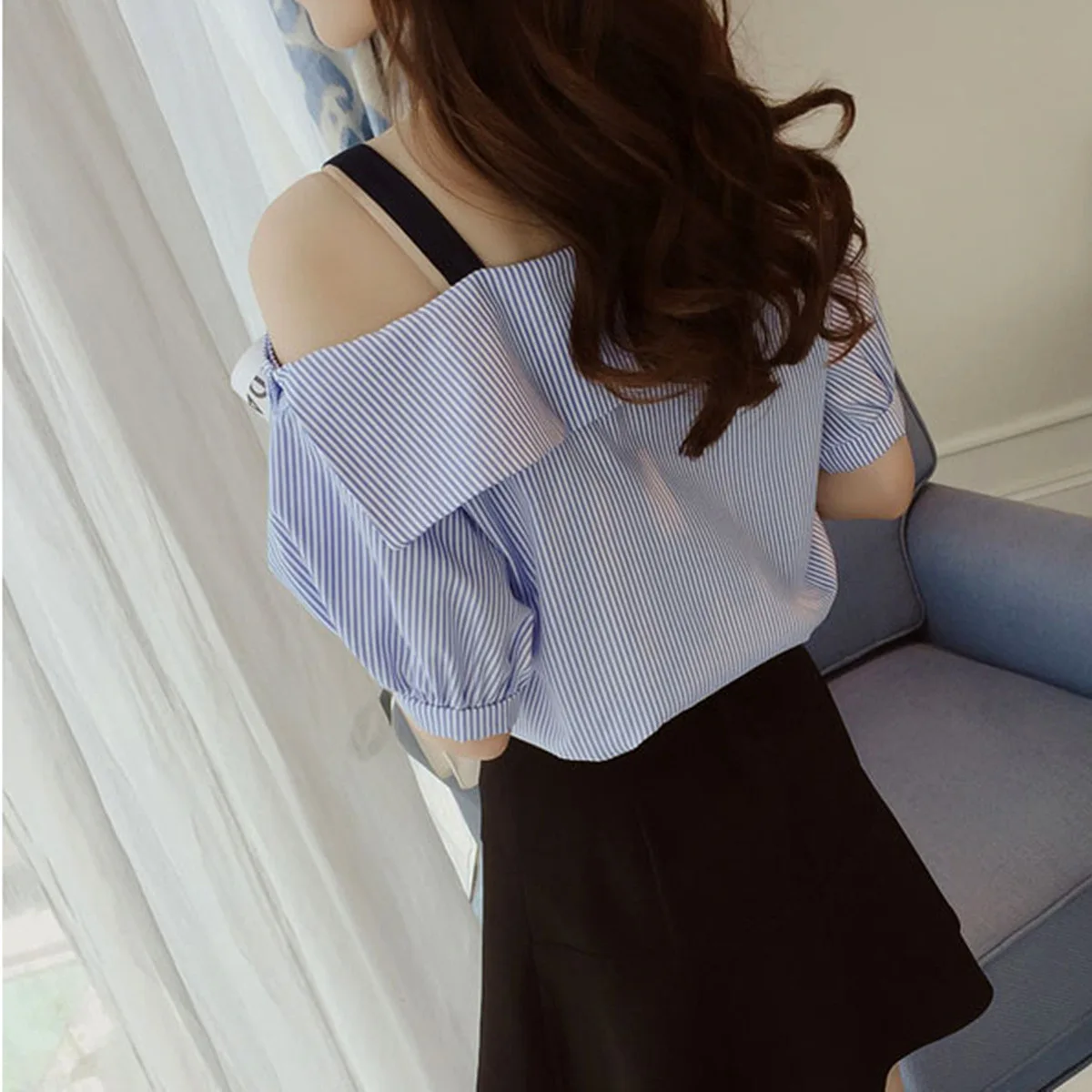 Short Sleeve Kawaii Striped One Shoulder Casual T Shirt 2021 Women Clothes Off Shoulder Cute Tops Korean Tshirt Female Clothing