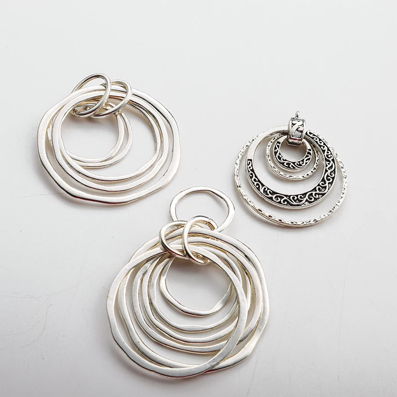 2PCS Hollow Open Large Hammer Many Circle Round Alloy Metal Charms Pendants for Necklaces DIY Jewelry Making Crafts Findings