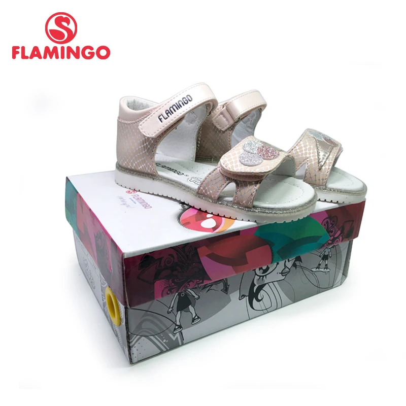 FLAMINGO Summer kids Sandals Hook& Loop Flat Arched Design Chlid Casual Princess Shoes Size 25-30 For Girls 201S-RF-1830/1831