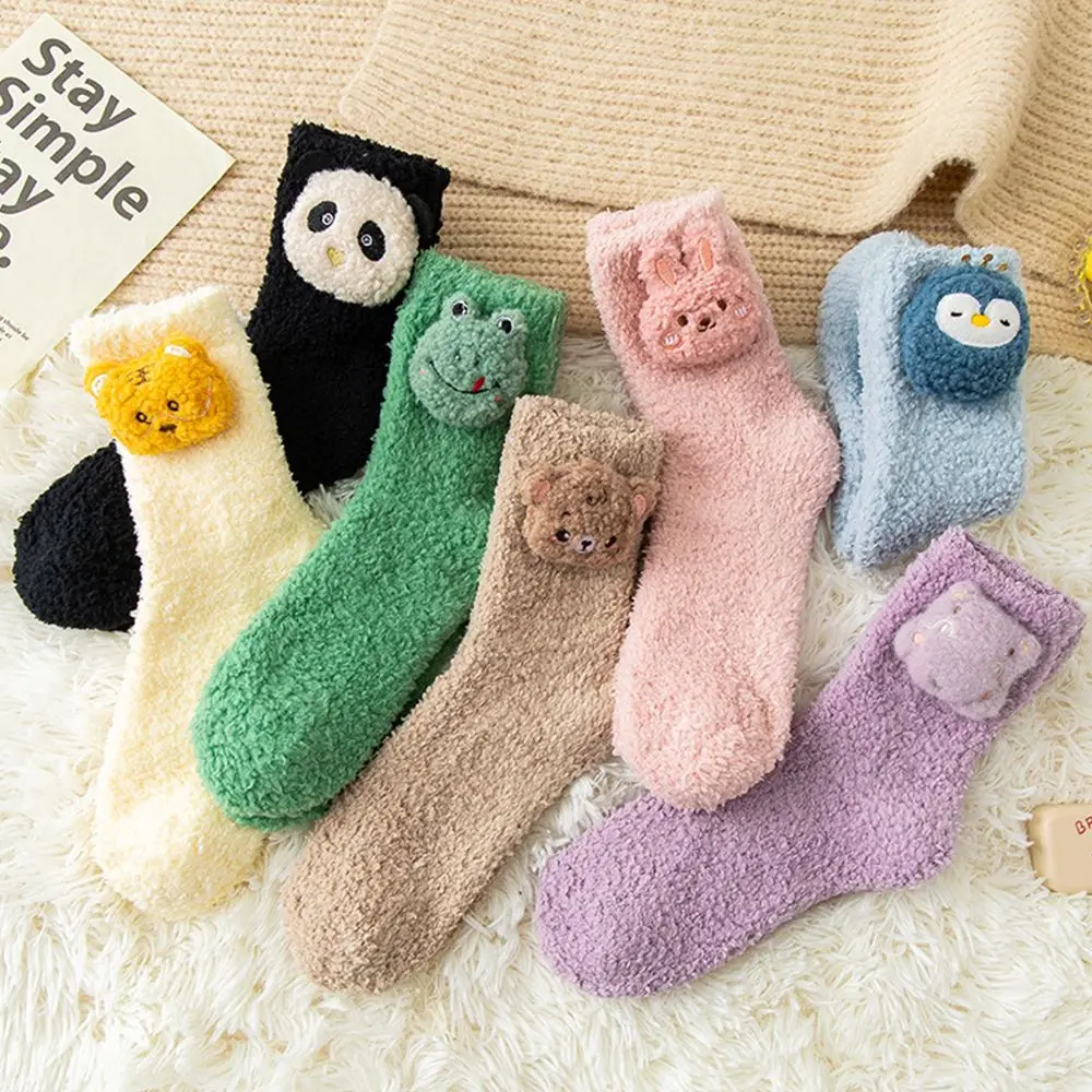 Design Middle Tube Bear Penguin Three-dimensional Cartoon Hosiery Women Frog Socks Floor Socks Coral Fleece Socks