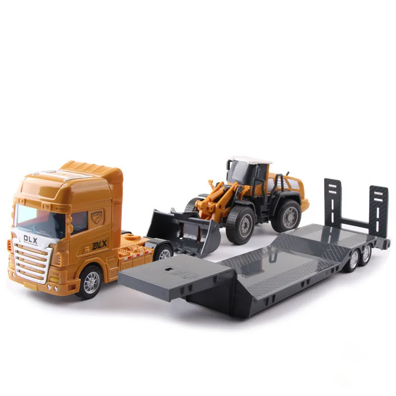 1:50 plastic flatbed trailer transporter model,high simulation construction truck excavator forklift toy,free shipping