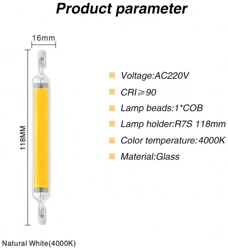 LED R7S Glass Tube 118mm J118 78mm  J78 COB Light Bulb AC 110V 220V 230V 240V Dimmable Home Lighting Replace Halogen Lamp