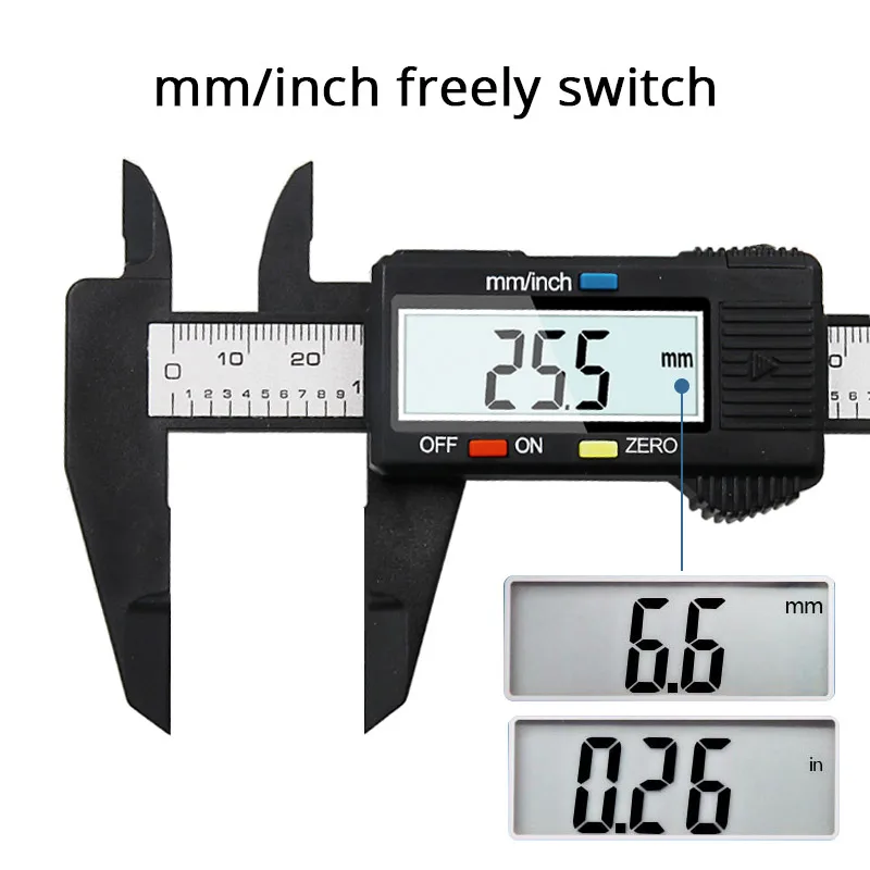 Imagem -02 - Polegada Lcd Régua Digital Eletrônica de Fibra de Carbono Vernier Caliper Gauge Micrômetro Ferramenta de Medição Calibre Digital Suwmiarka 150 mm