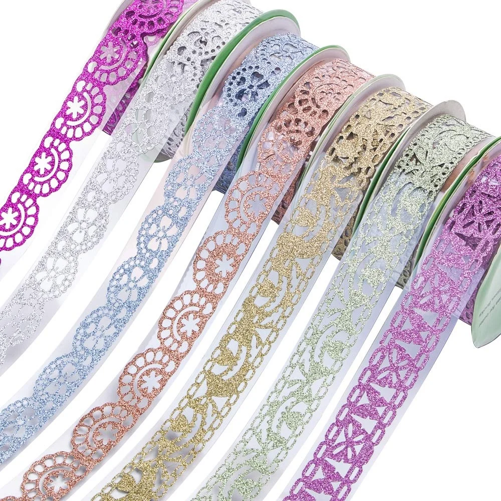 7 Rolls Multicolor Washi Lace Pattern Glitter Self-adhesive Tape Masking DIY Scrapbooking Decorating Stickers