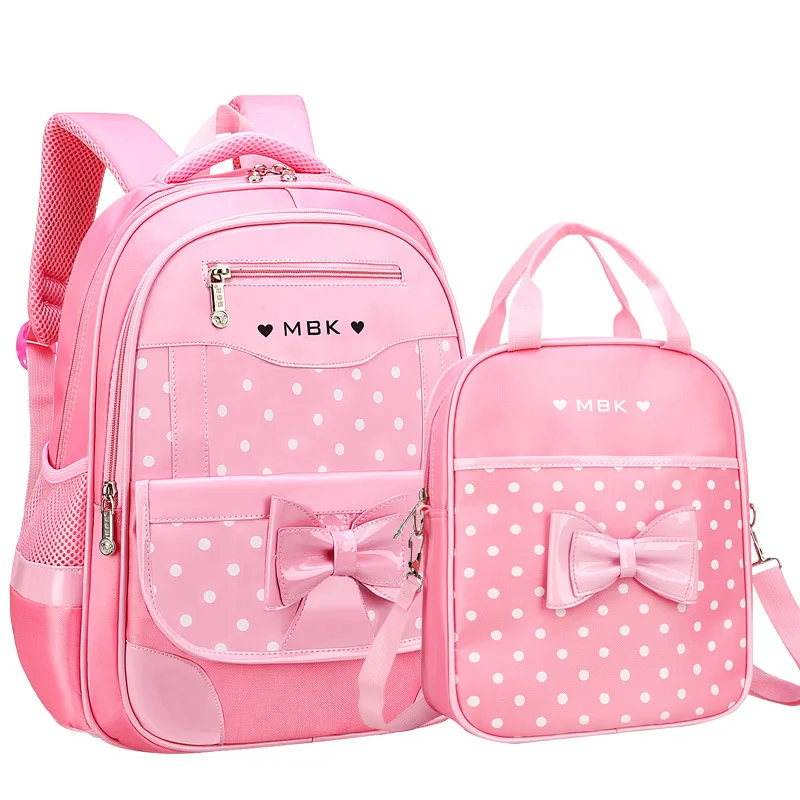 Mochilas escolares para niños y niñas, conjunto de Mochila con lazo bonito de lunares, mochilas escolares de primaria, Mochila Infantil