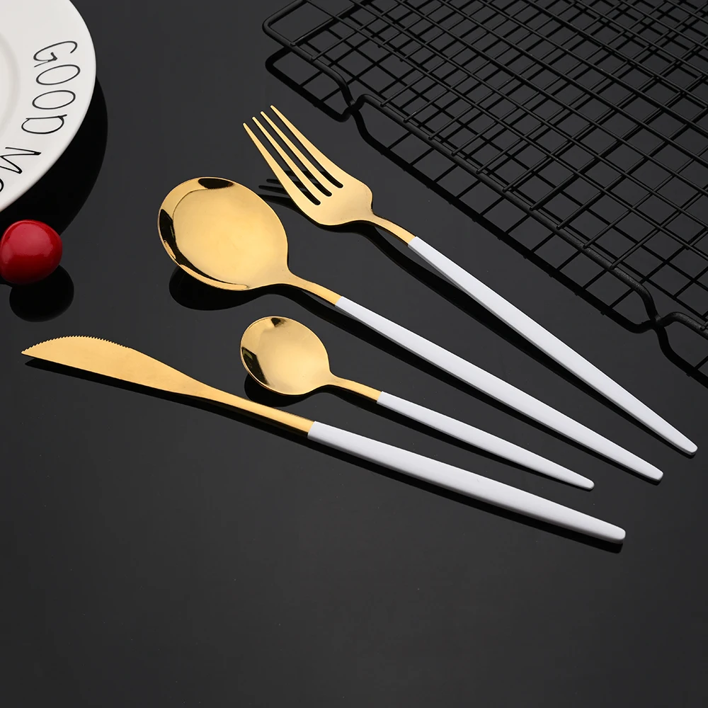 24Pcs New Green Gold Cutlery Set Mirror Dinnenrware Set Stainless Steel Flatware Dinner Knife Fork Spoon Teaspoon For Home