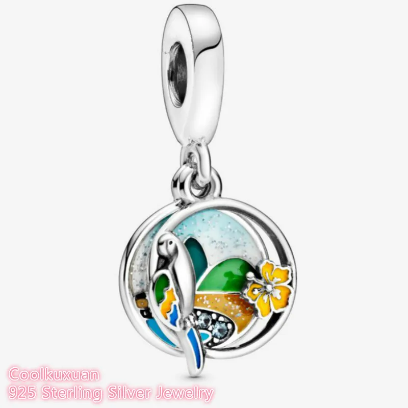 

Summer Original 100% 925 Sterling Silver Brazil beach and parrot Pendant beads Fits Pandora bracelets Jewelry Making