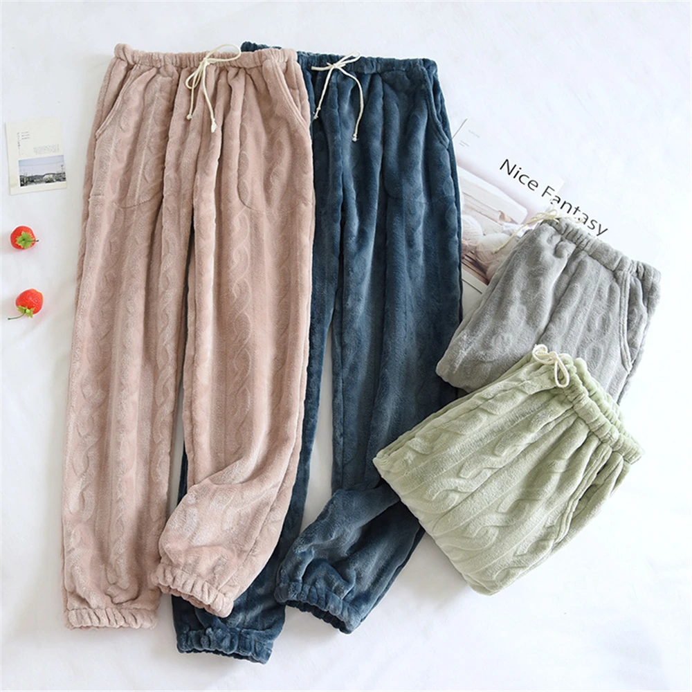 New Sleep-pants Thicken Warm Women's Trousers Winter Flannel Pajama Pants For Pajama Bottoms Soft Warm Couple Loose Lounge Wear