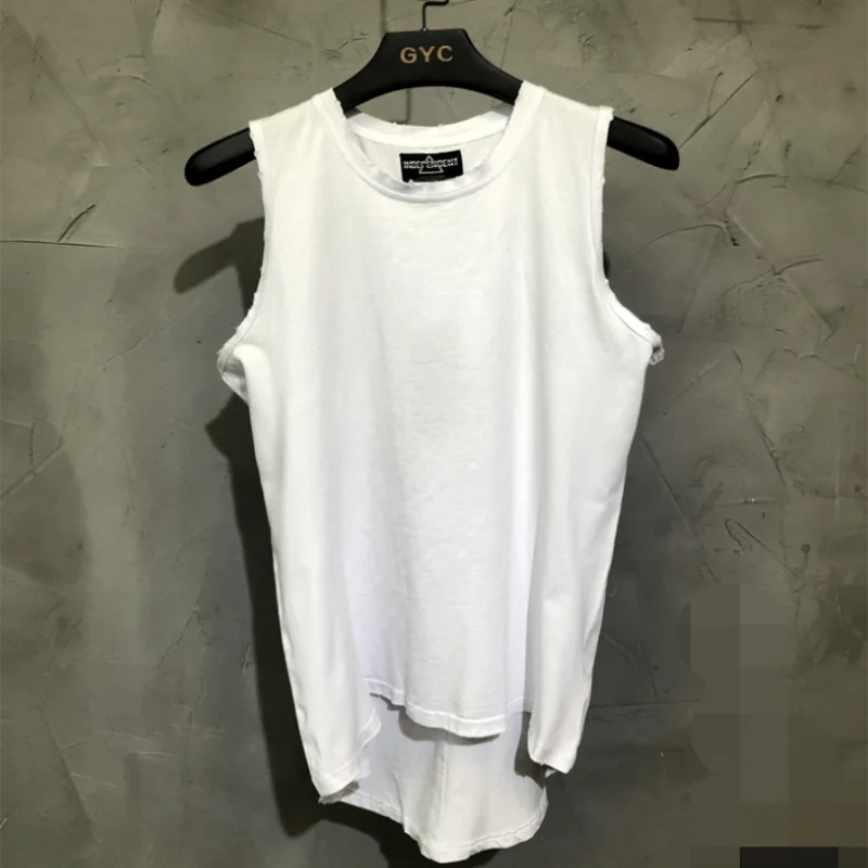 

Men's Sleeveless Vest Summer New Solid Color Round Collar High Street Style Irregular Asymmetric Design Fashion Trend Vest