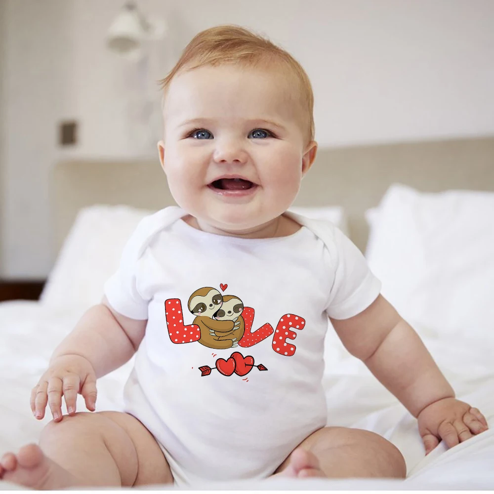 Funny Sloth LOVE Print Newborn Baby Girl Boy Clothes Cute Animal Cartoon Fashion Infant Onesies White Casual Summer Toddler Body