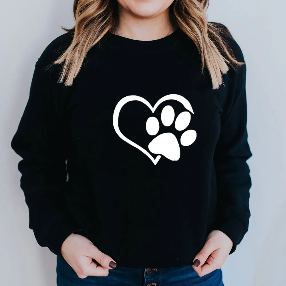 

Love Dog Paw Dog Mom Sweatshirt 100%Cotton Women Sweatshirt Unisex Funny Casual Autumn Winter Long Sleeve Top Dog Lover Gift