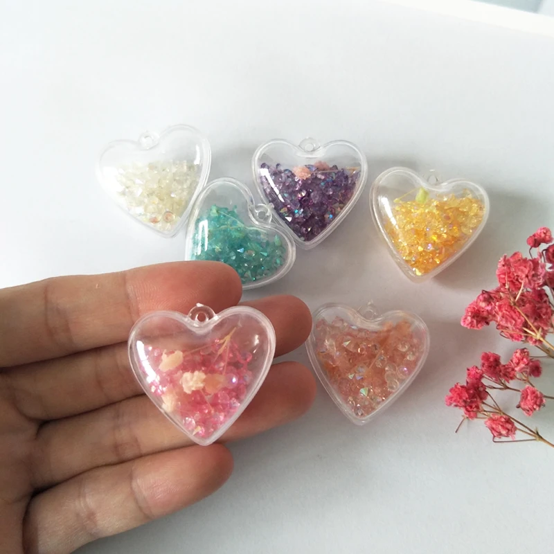 10Pcs Heart Earrings Pendants Charms Acrylic Resin Cabochon Crystal Dried flower Filler Charms DIY Handmade Jewelry Accessories