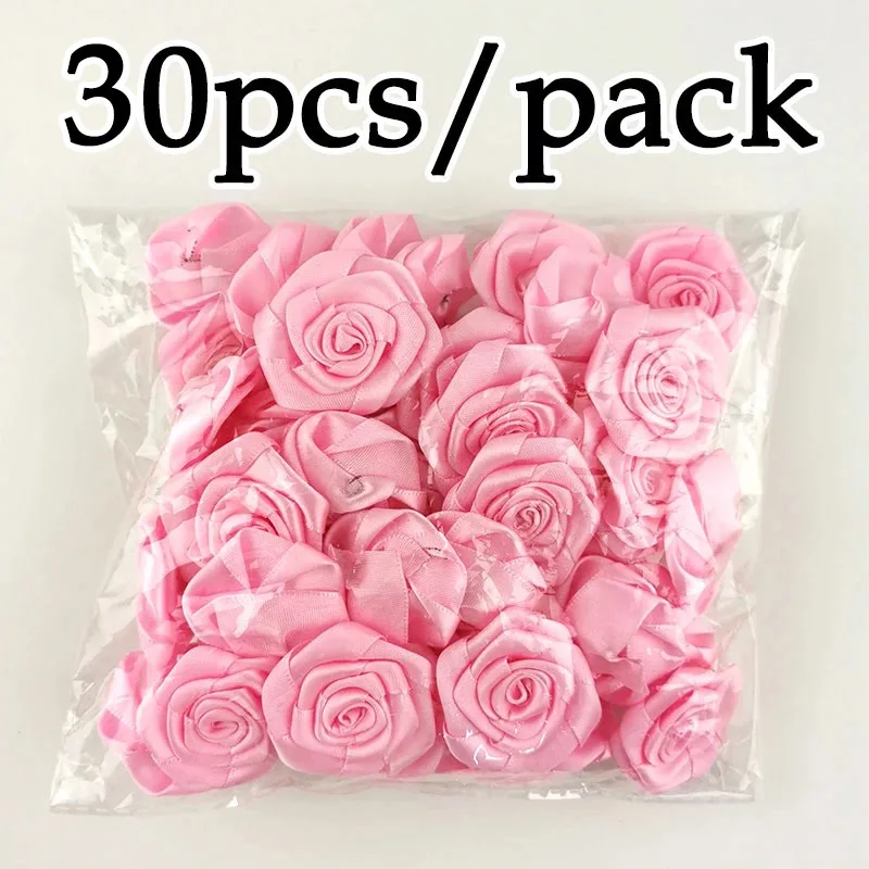 (30Pcs/pack) Mini High Quality Satin Rosette For Home Wedding Party Clothing Decoration Scrapbooking DIY Ribbon Crafts Supplies