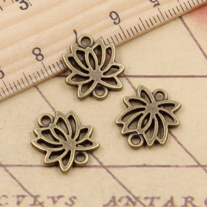 20pcs Charms Lotus Link Flower Connector 16x14mm Tibetan Silver Color Pendants Antique Jewelry Making DIY Handmade Craft