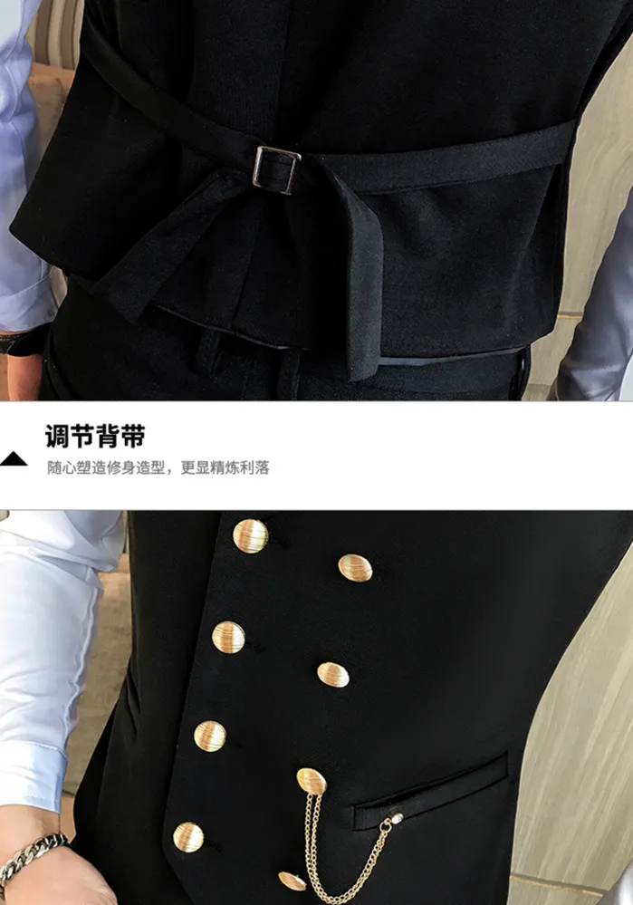 Mens Vest Double-breasted Waistcoat Male Prom Party Disco Waiter Clothes Casual Slim Fit Dress Vest For Men Tuxedo Gilet Homme