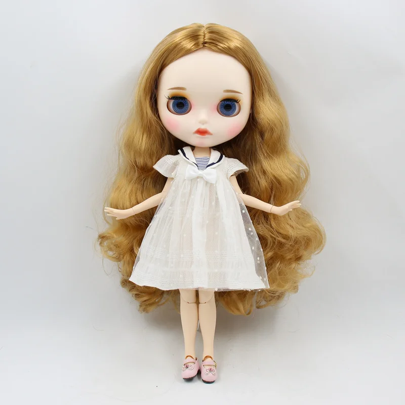 ICY DBS Blyth Doll white skin joint body New matte face golden curls hair DIY sd gift toy