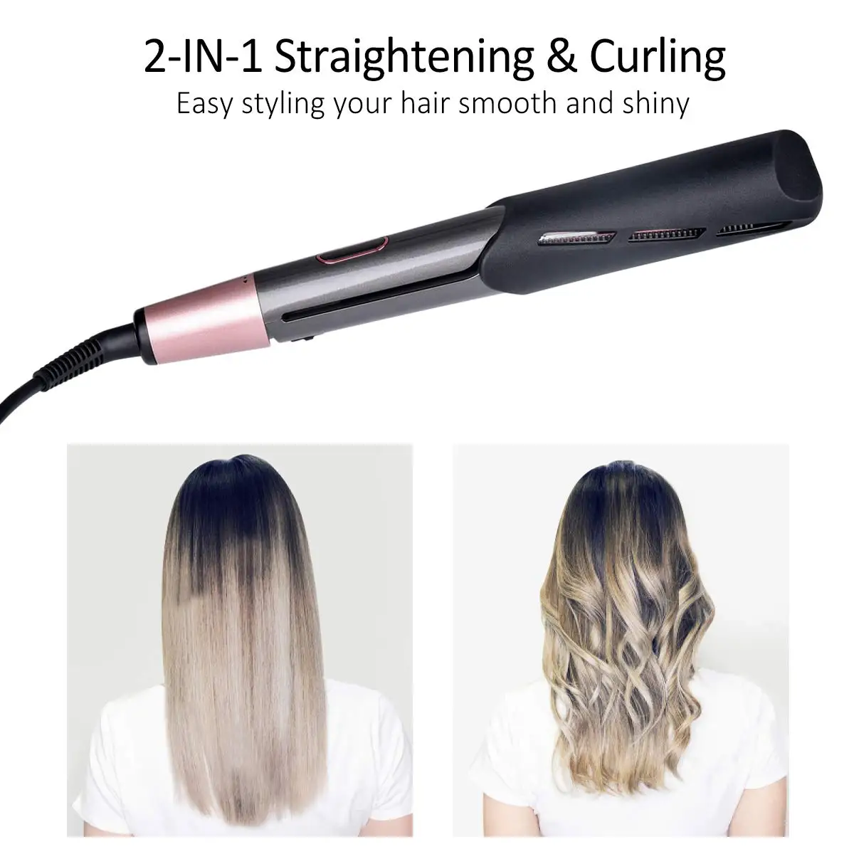 Professional Spiral Wave Curl And Straight Iron Styling Tools 2 in 1 Hair Curler & Straightener Twisted Ionic Flat Iron Styler