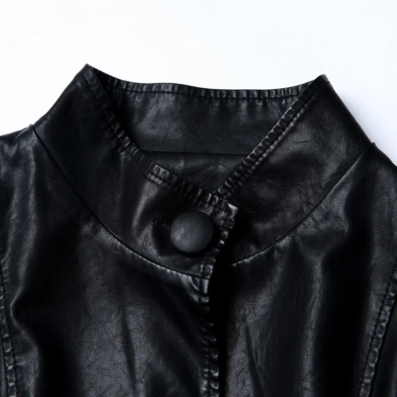 Spring coat ladies Pu leather coat lengthened autumn fashion locomotive leather windbreaker over knee women black red green