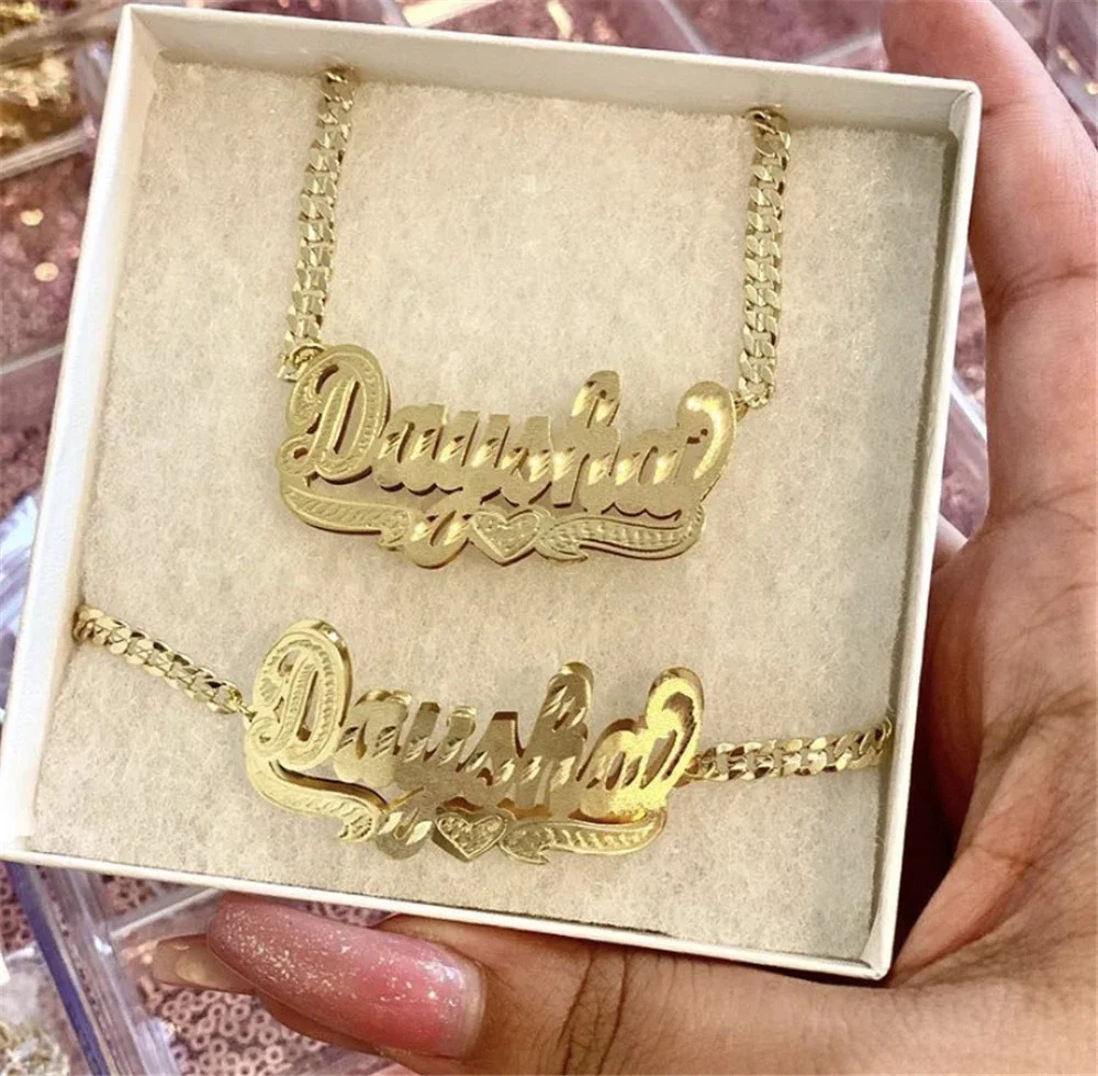 

Name Necklace Custom Double Necklace Customized Nameplated Necklace Custom Necklac For Women Jewelry