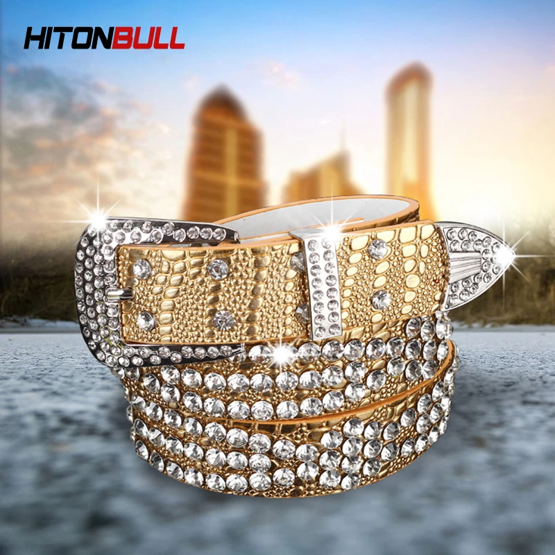 HITONBULL New Fashion Women's Belt High-end Diamond-Studded Belt High-quality Brand Crystal Belts Casual Women Jeans Girdle