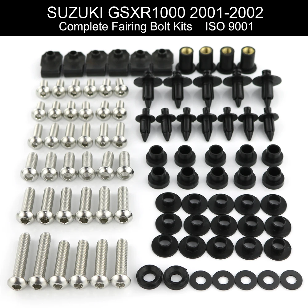 Fit For Suzuki GSXR1000 GSX-R1000 2001 2002 GSXR 1000 Motorcycle Complete Full Fairing Bolts Kit Fairing Clipss Stainless Steel