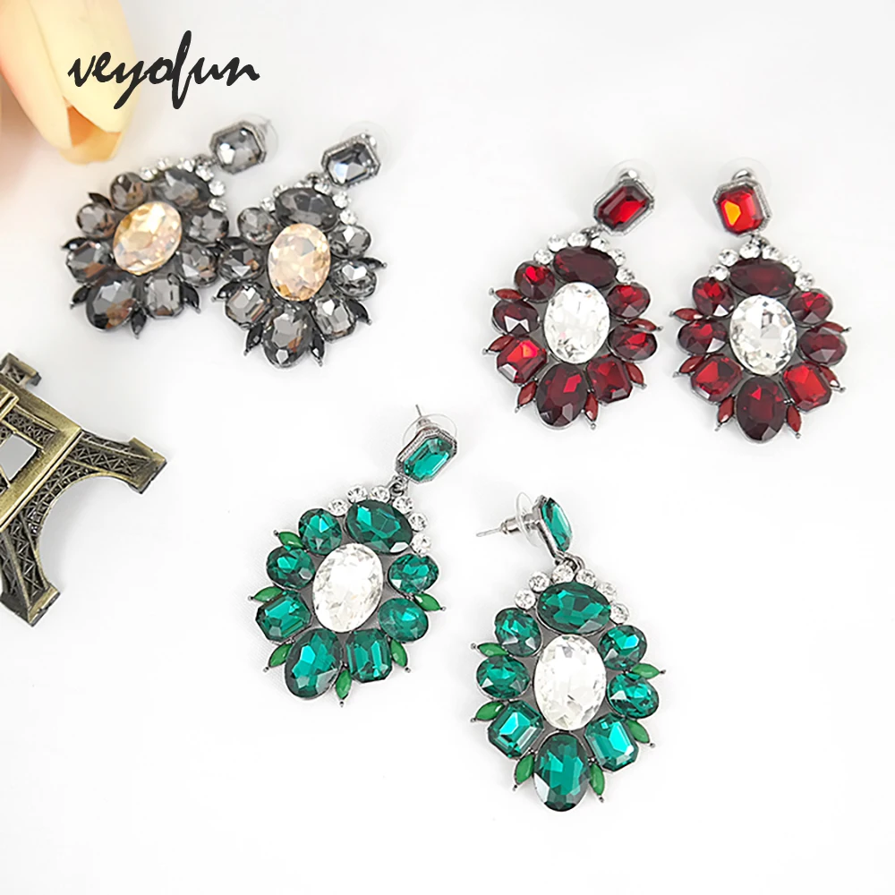 Veyofun Luxury Round Crystal Drop Earrings Party Bridal Dangle Earrings Fashion Jewelry for Women New Gift