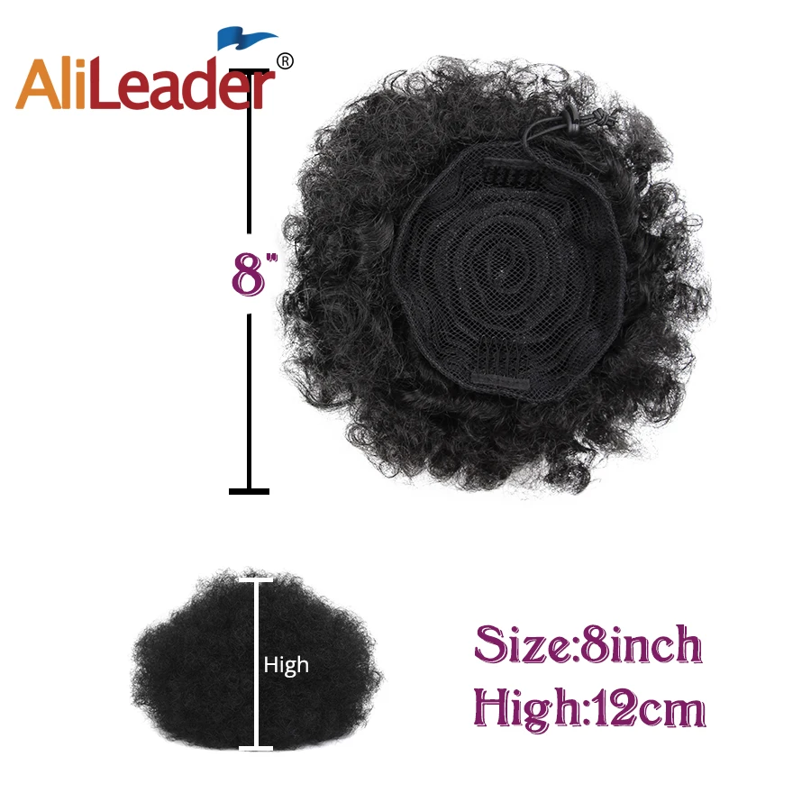 Synthetic  Afro Puff Hair Bun 8Inch Short Drawstring Pony Tail Clip In Hair Extension Kinky Puff Hair Buns