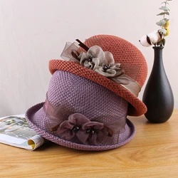 K234 Women's Hat Spring And Summer New Flower Fisherman Hat Breathable Mesh Knitted Curled Basin Hat Top Hat Sun Hat Panama