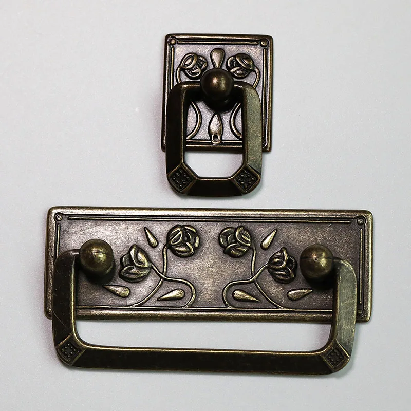 Hole Pitch 64mm Flat ring action handle antique bronze drawer shoe cabinet dresser door knobs pulls handle Retro style drop ring