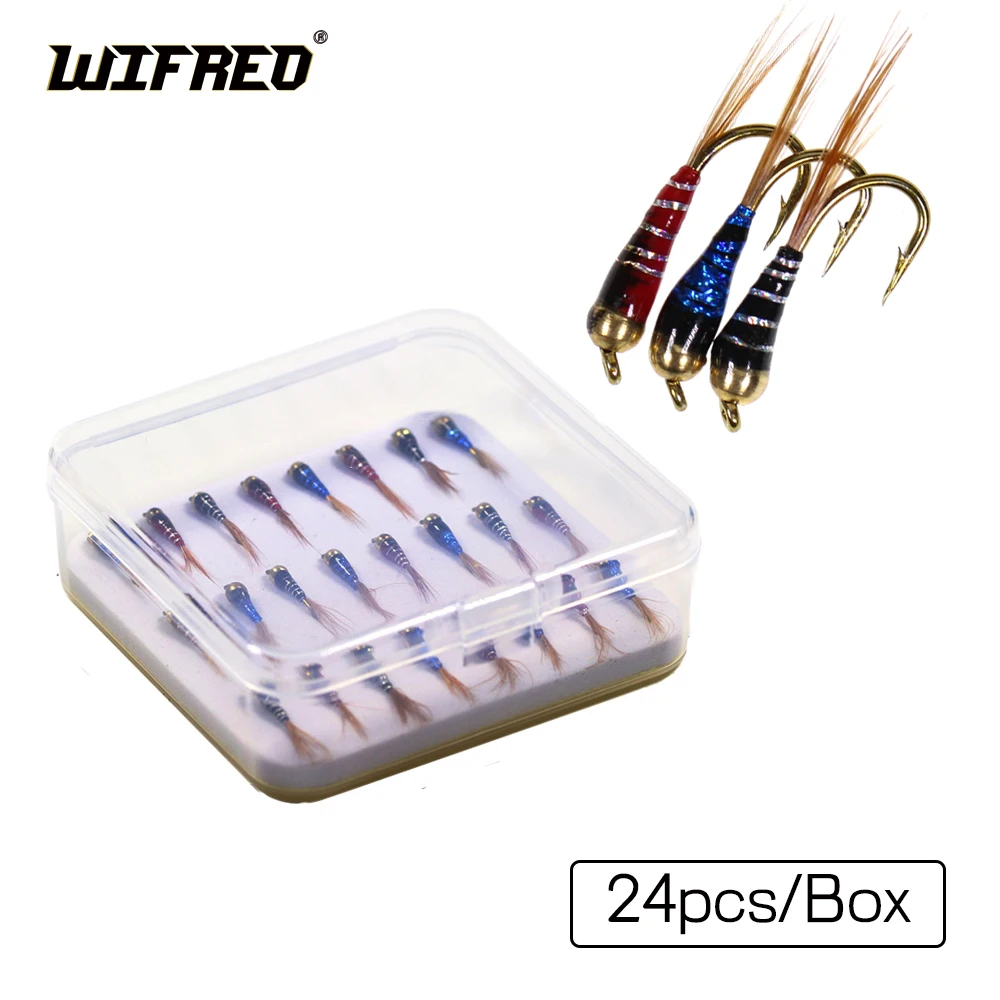 

WIFREO 24pcs Perdigon Nymph Jig Fly Small Beadheads Fly Rainbow Brown Trout Grayling Brook Trout Fishing Quick Sink Fly