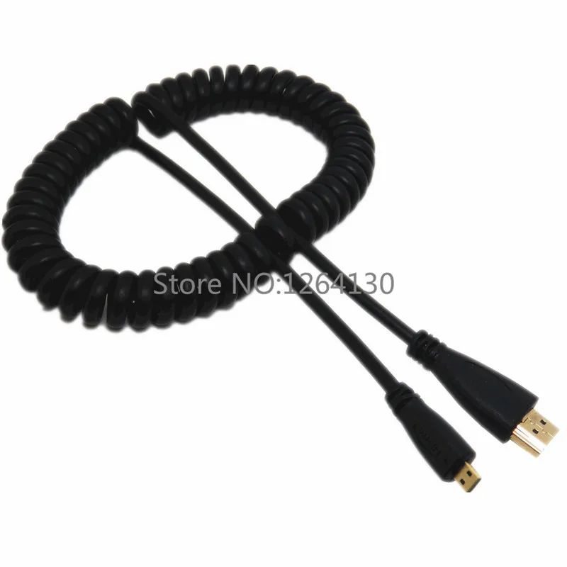 Micro-HDMI Male to HDMI-compatible Male Stretch Spring Cable for Tablet Video Device