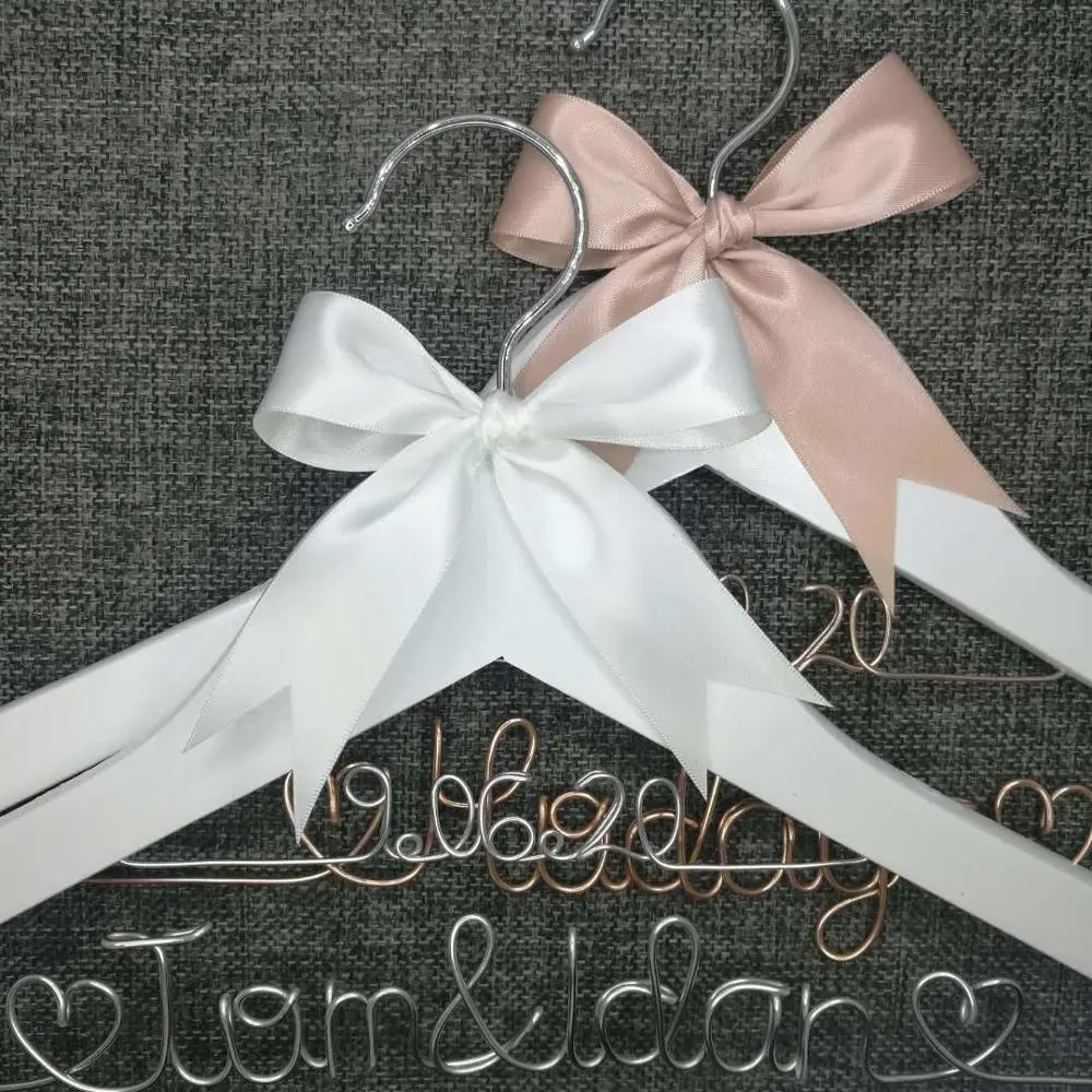 Personalized Wedding Hanger, bridesmaid gifts, name hanger, brides hanger custom Bridal Gift white hanger with bowknot.Two hange