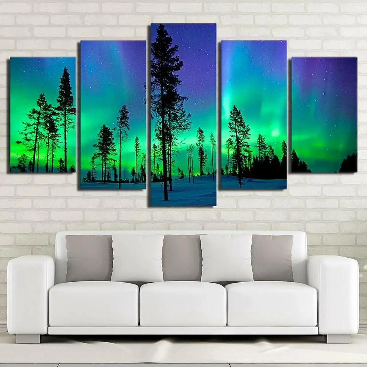 5 Pieces Wall Art Canvas Painting Blue Starry Sky Forest Modern Art Abstract Painting Canvas Pictures For Living Room Frame