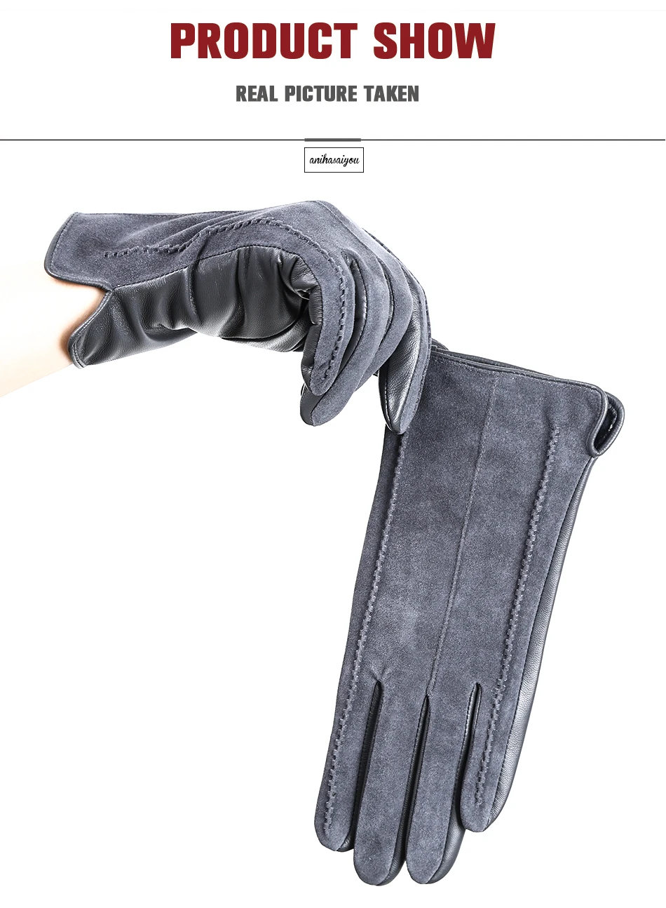 Good Quality Touch Gloves Color Winter Women's Leather Gloves Genuine Suede 50% Genuine Leather 50% Women's Gloves -2007