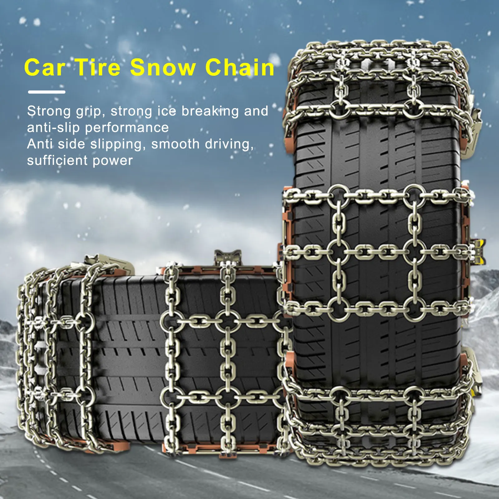 6pcs Car Tire Snow Chain Portable Anti-slip Anti-wear Steel Adjustable Safety Double Chains For Car Truck SUV Universal On Wheel