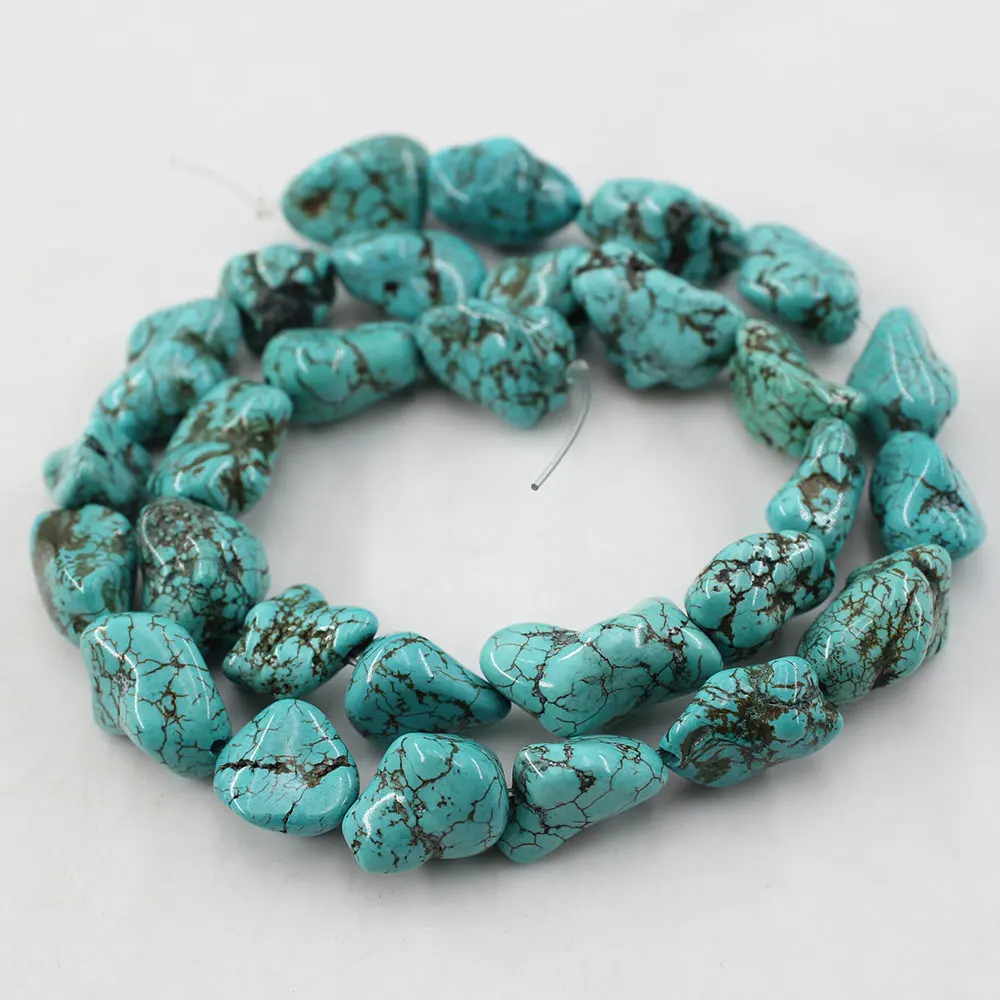 APDGG Natural Stone Smooth Freedom Blue Turquoise Nugget Loose Beads 16\