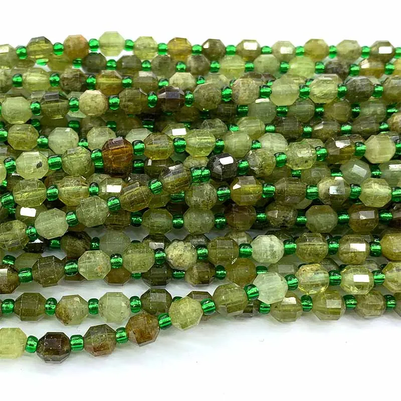 Veemake Green Garnet Tsavorite DIY Necklace Bracelets Earrings Natural Hard Cut Faceted Sharp Energy Column Beads Jewelry 06612