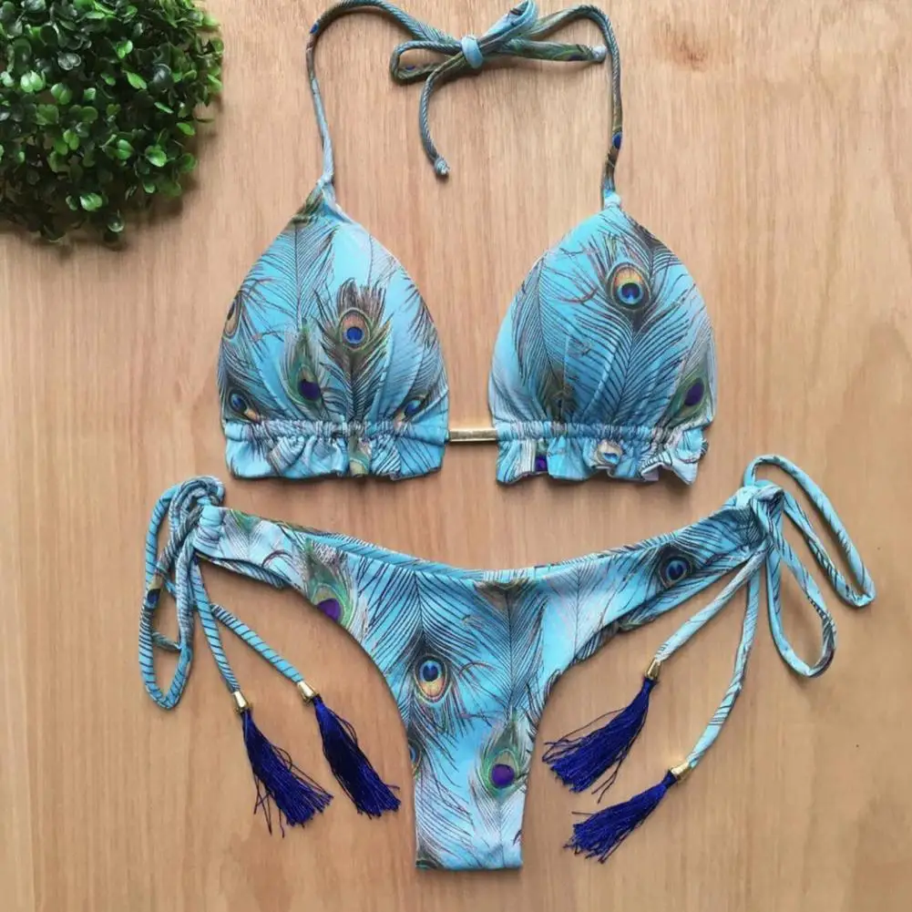 Bikinis Suit Women Swimwear Floral Print Push Up Halter Bra Briefs Bikini Set Swimsuit Swimming Pool Bathing Suit Beach Wear