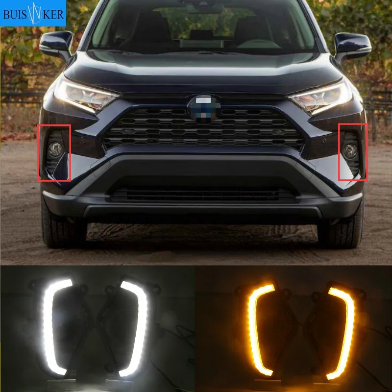 

For Toyota RAV4 2019 2020 Yellow Turn Signal Function Waterproof ABS 12V Car DRL LED Daytime Running Light With Fog Lamp Hole